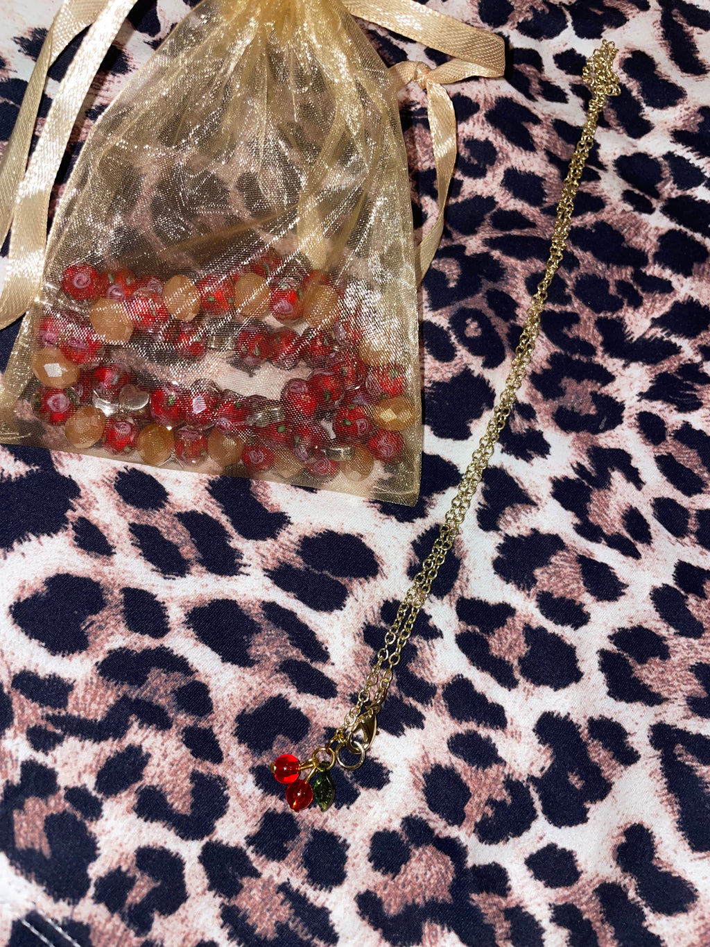 Handmade Red Beaded Bracelets & Cherry Necklace