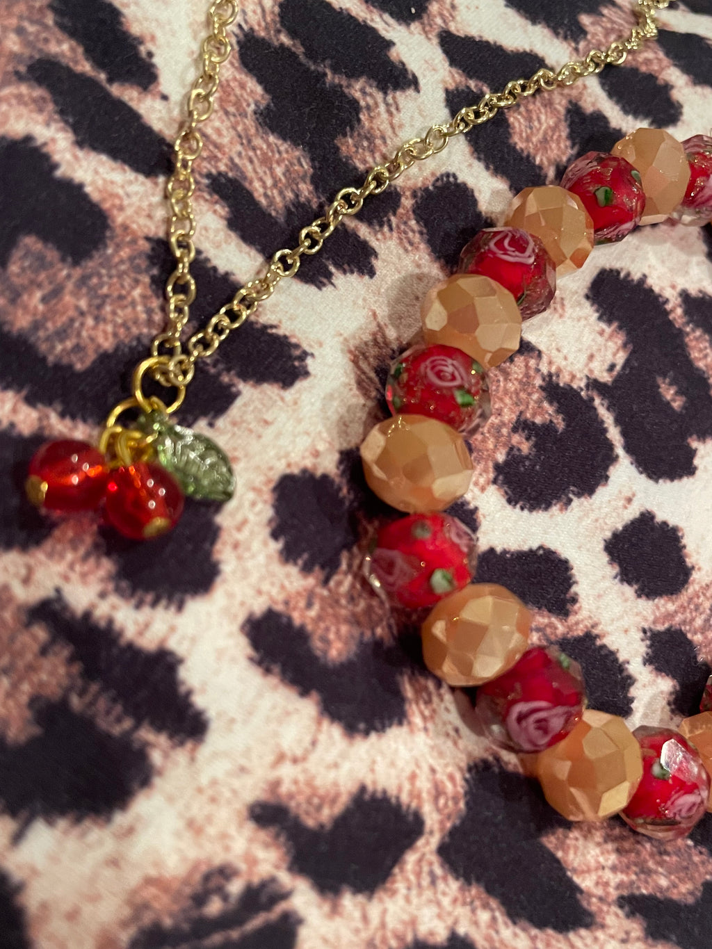 Handmade Red Beaded Bracelets & Cherry Necklace